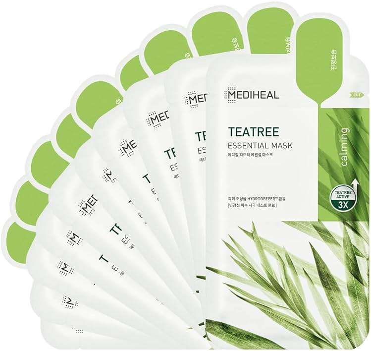 Mediheal Best Korean Sheet Mask - Tea Tree Essential Face Mask 10 Sheets For All Skin Types Korean Best Sheet Mask Soothing Calming - Image 1