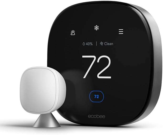 ecobee Smart Thermostat Premium with Smart Sensor and Air Quality Monitor - Programmable Wifi Thermostat - Works with Siri, Alexa, Google Assistant, Black - Image 1