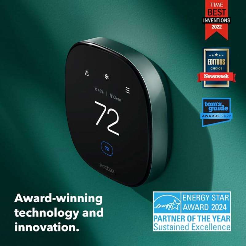 ecobee Smart Thermostat Premium with Smart Sensor and Air Quality Monitor - Programmable Wifi Thermostat - Works with Siri, Alexa, Google Assistant, Black - Image 3