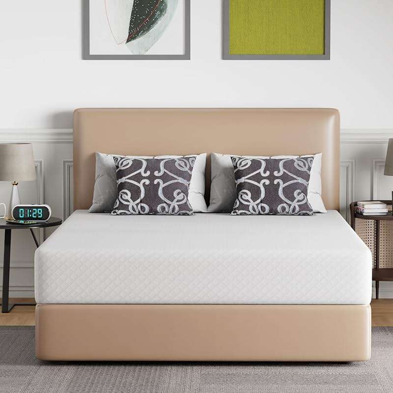 FDW | 10 Inch Queen Mattress | Medium Firm | Gel Memory Foam Mattress | White | Bed in a Box, CertiPUR-US Certified | Pressure Relief, Cooling Ventilated Foam | Washable Removable Cover - Image 1