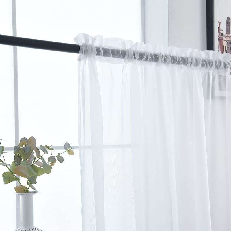 SpaceDresser Basic Rod Pocket Sheer Voile Window Curtain Panels White 1 Pair 2 Panels 52 Width 84 Inch Long for Kitchen Bedroom Children Living Room Yard(White,52 W x 84 L) - Image 7
