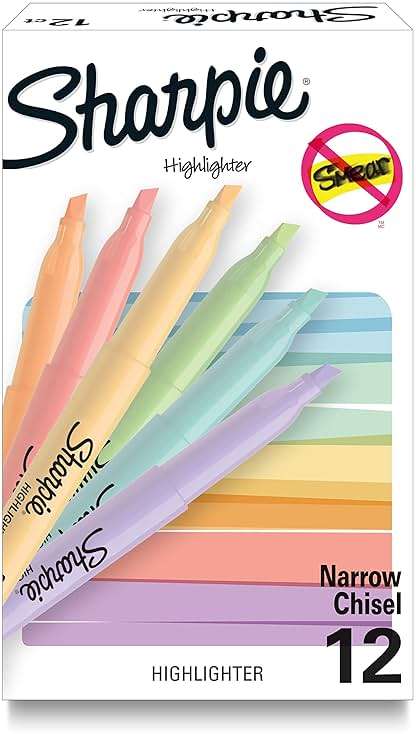 Sharpie Pocket Highlighters, Mild Pastel Colors, Assorted, Chisel Tip, 12 Count - School, Home, and Office Use, Teacher Supplies - Image 1