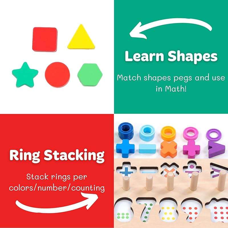 GeroCrew Wooden Montessori Toys for Kids Toddler Number Puzzles Sorter Counting Shape Stacker Stacking Game Preschool Toys for Boy Girl Learning Education Math Blocks Year Old Girl Gifts (Rainbow) - Image 6