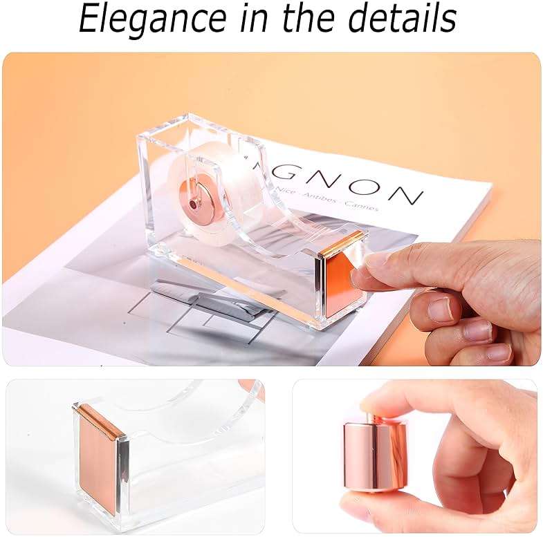 Famassi Rose Gold Desk Accessories,Office Supplies Set Acrylic Stapler Set Staple Remover, Tape Holder, 2 Ballpoint Pen, Scissor, Binder/Paper Clips and 1000pcs Staples. - Image 5