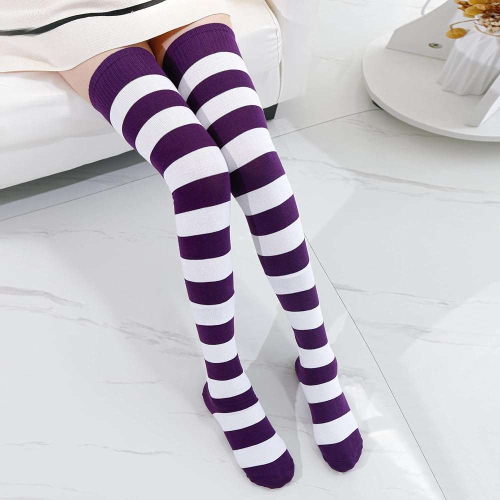 Kayhoma Extra Long Cotton Stripe Thigh High Socks Over the Knee High Socks - Image 2