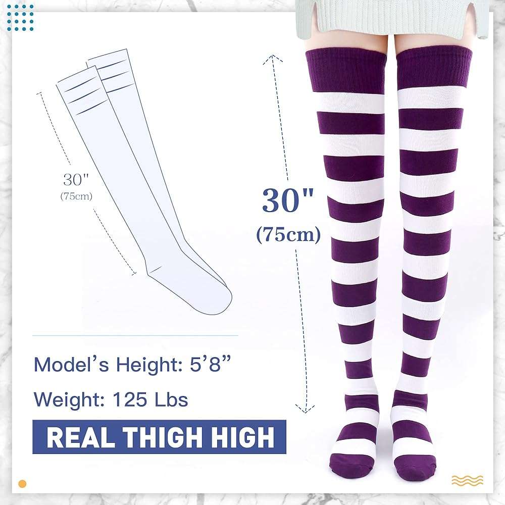 Kayhoma Extra Long Cotton Stripe Thigh High Socks Over the Knee High Socks - Image 3