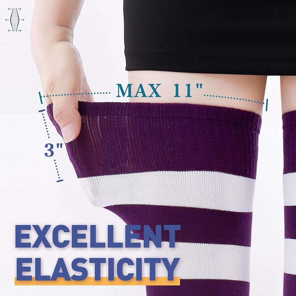 Kayhoma Extra Long Cotton Stripe Thigh High Socks Over the Knee High Socks - Image 4