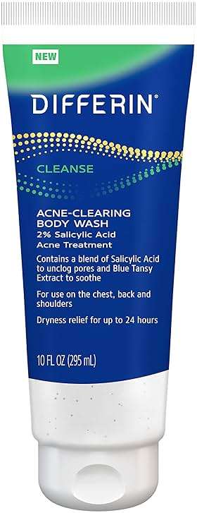 Differin Acne Body Wash by the makers of Differin Gel, Acne Treatment Cleanser with Salicylic Acid, Cream to Lather Formula for Back, Chest, Shoulders, 10 Oz. - Image 1