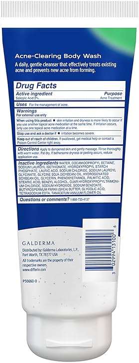 Differin Acne Body Wash by the makers of Differin Gel, Acne Treatment Cleanser with Salicylic Acid, Cream to Lather Formula for Back, Chest, Shoulders, 10 Oz. - Image 7