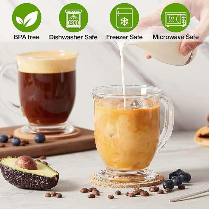 Mfacoy Glass Coffee Mugs Set of 4, Clear Large Coffee Mug 15 Oz With Handles for Hot Beverages, Clear Mugs for Tea, Cappuccino, Latte, Espresso Coffee, Juice, Glass Coffee Cups - Image 5
