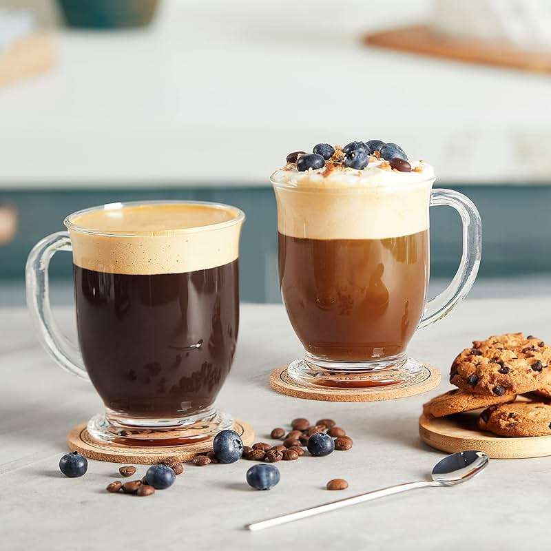 Mfacoy Glass Coffee Mugs Set of 4, Clear Large Coffee Mug 15 Oz With Handles for Hot Beverages, Clear Mugs for Tea, Cappuccino, Latte, Espresso Coffee, Juice, Glass Coffee Cups - Image 6