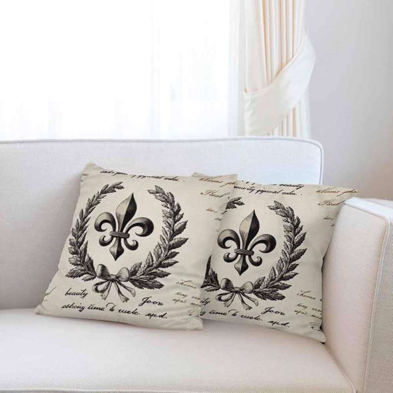 Beabes Cushion Covers Retro Letter Paper Fleur De Lis Vintage Style Square Soft,Pillow Cases Decor for Couch Bedroom Sofa Living Pack of 2 Size 18X18 Inch - Image 4