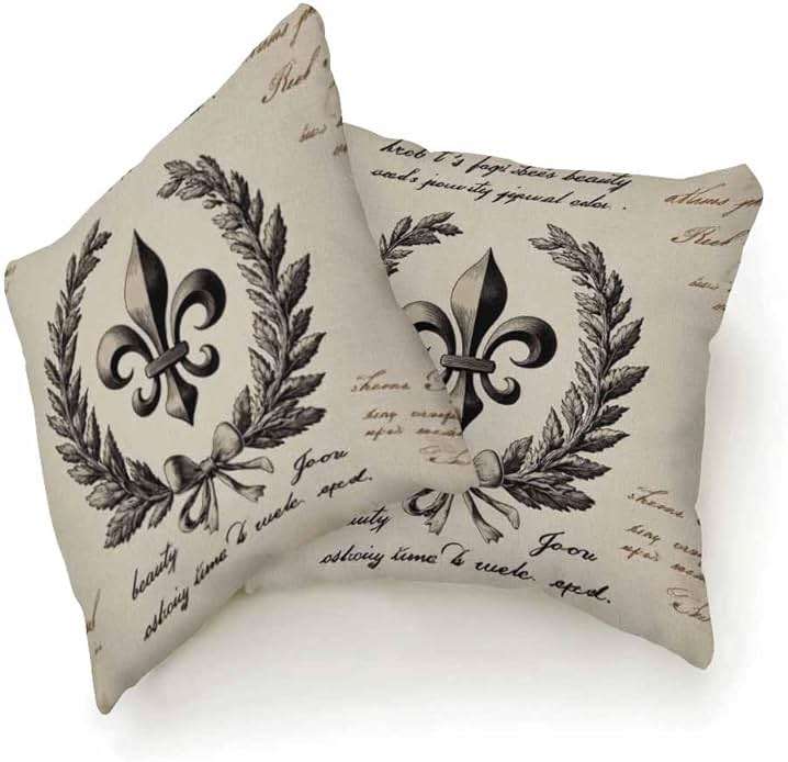 Beabes Cushion Covers Retro Letter Paper Fleur De Lis Vintage Style Square Soft,Pillow Cases Decor for Couch Bedroom Sofa Living Pack of 2 Size 18X18 Inch - Image 5