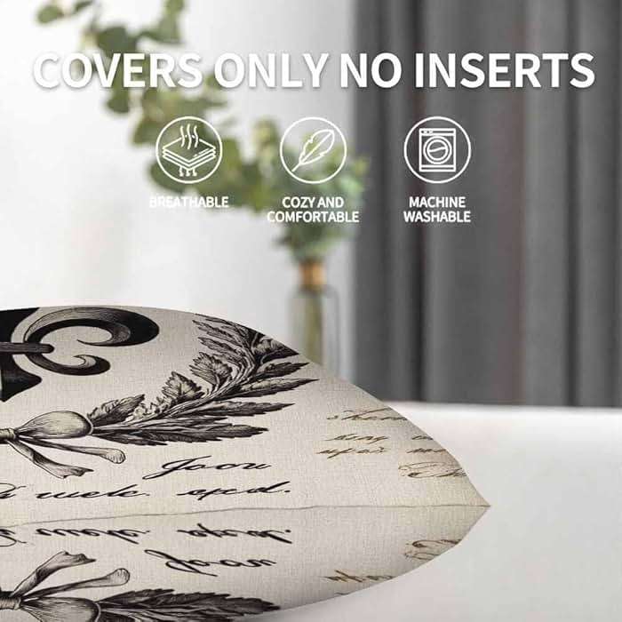 Beabes Cushion Covers Retro Letter Paper Fleur De Lis Vintage Style Square Soft,Pillow Cases Decor for Couch Bedroom Sofa Living Pack of 2 Size 18X18 Inch - Image 7