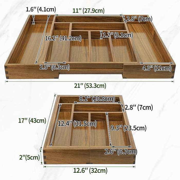 Luxury Acacia Kitchen Drawer Organizer - Silverware Organizer - Utensil Holder and Cutlery Tray with Grooved Drawer Dividers for Flatware and Kitchen Utensils (8 Slot), 17*12.4*2 inch - Image 2