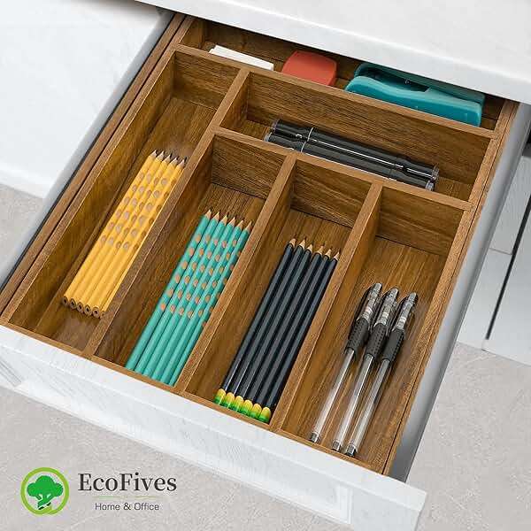 Luxury Acacia Kitchen Drawer Organizer - Silverware Organizer - Utensil Holder and Cutlery Tray with Grooved Drawer Dividers for Flatware and Kitchen Utensils (8 Slot), 17*12.4*2 inch - Image 4