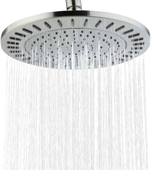 BRIGHT SHOWERS Rain Shower Head, 9 Inch High Pressure Waterfall Showerhead with Adjustable Angle and Anti-clogging Silicone Nozzles, Luxury Bathroom Overhead Shower, Brushed Nickel - Image 1