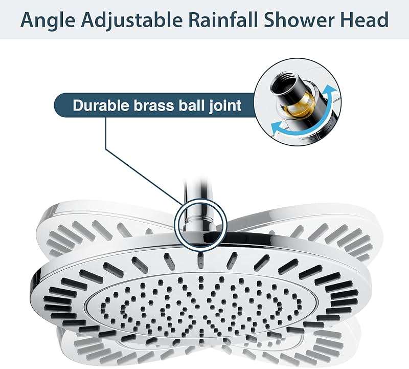 BRIGHT SHOWERS Rain Shower Head, 9 Inch High Pressure Waterfall Showerhead with Adjustable Angle and Anti-clogging Silicone Nozzles, Luxury Bathroom Overhead Shower, Brushed Nickel - Image 3