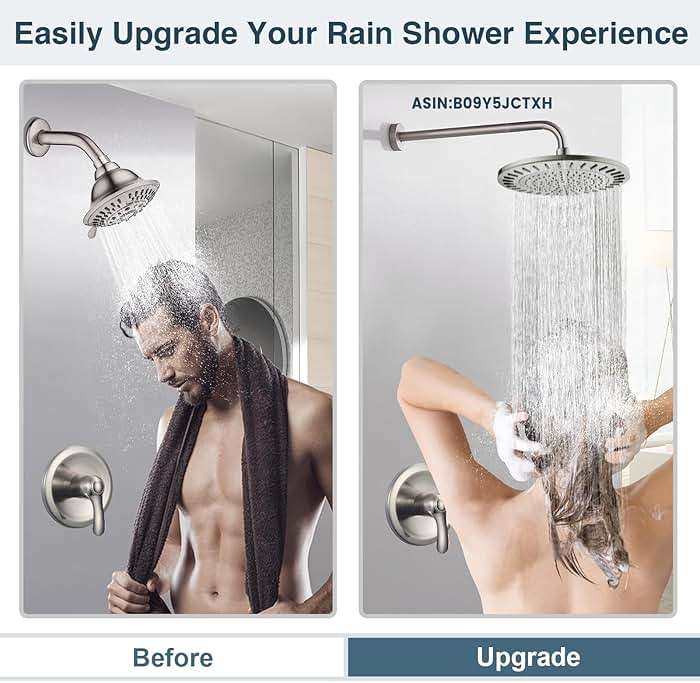 BRIGHT SHOWERS Rain Shower Head, 9 Inch High Pressure Waterfall Showerhead with Adjustable Angle and Anti-clogging Silicone Nozzles, Luxury Bathroom Overhead Shower, Brushed Nickel - Image 4