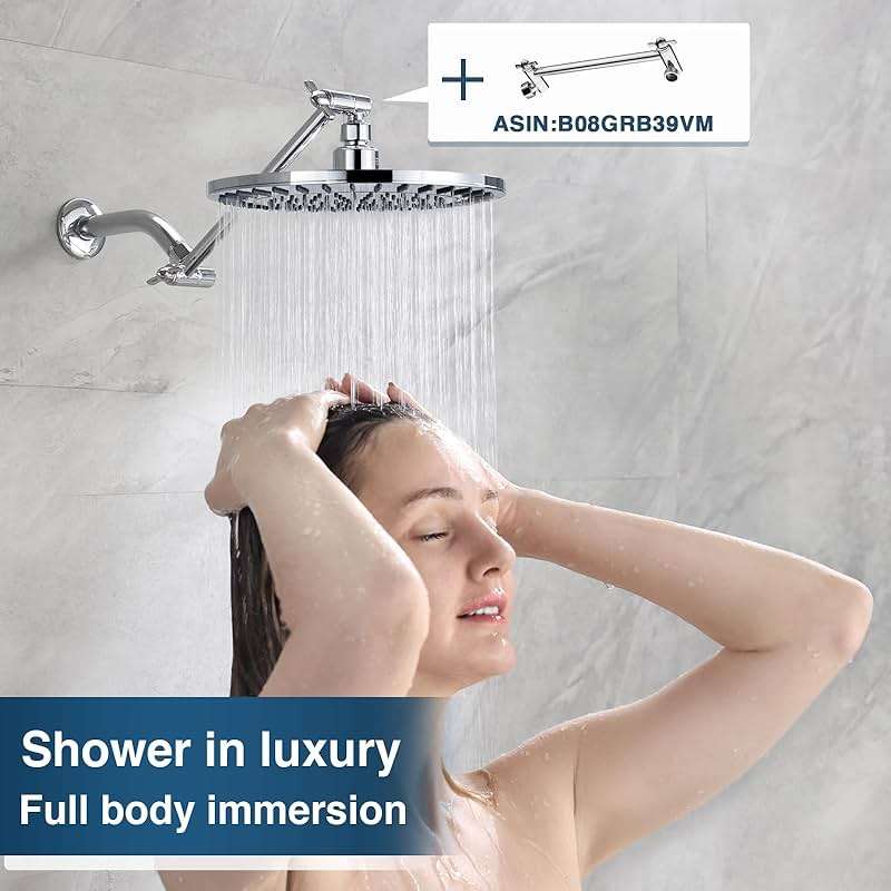 BRIGHT SHOWERS Rain Shower Head, 9 Inch High Pressure Waterfall Showerhead with Adjustable Angle and Anti-clogging Silicone Nozzles, Luxury Bathroom Overhead Shower, Brushed Nickel - Image 6
