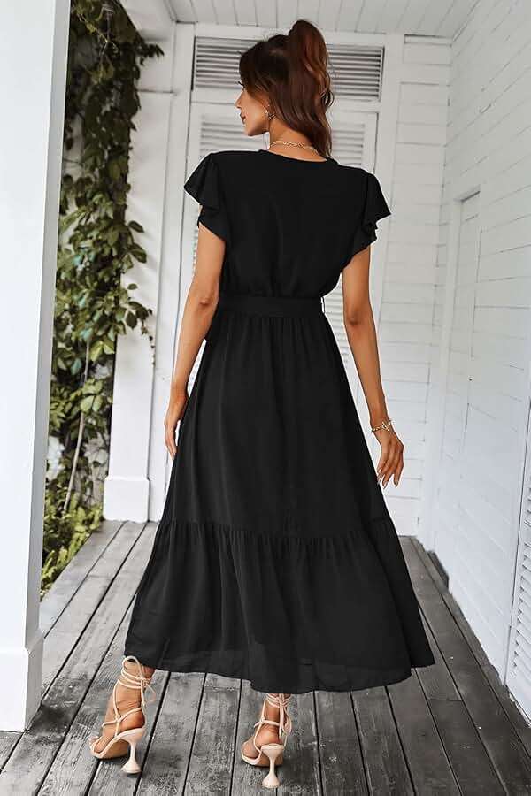 PRETTYGARDEN Women's Summer Floral Boho Maxi Dress Short Sleeve Wrap V Neck Ruffle Long Flowy Beach Wedding Guest Dresses - Image 3