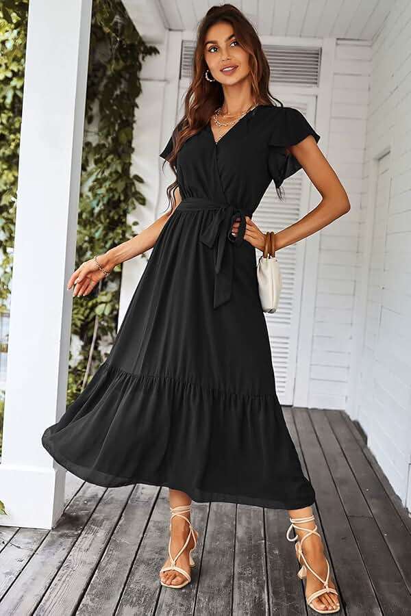 PRETTYGARDEN Women's Summer Floral Boho Maxi Dress Short Sleeve Wrap V Neck Ruffle Long Flowy Beach Wedding Guest Dresses - Image 5