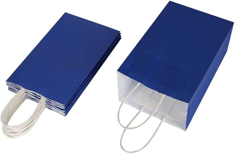 Oikss 100 Pack 5.25x3.25x8.25 Inch Small Royal Blue Kraft Paper Bags with Handles Bulk for Birthday Wedding Party Favors Grocery Retail Shopping Business Goody Craft Gift Bags Sacks (100pcs Count) - Image 4