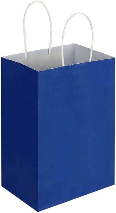 Oikss 100 Pack 5.25x3.25x8.25 Inch Small Royal Blue Kraft Paper Bags with Handles Bulk for Birthday Wedding Party Favors Grocery Retail Shopping Business Goody Craft Gift Bags Sacks (100pcs Count) - Image 5