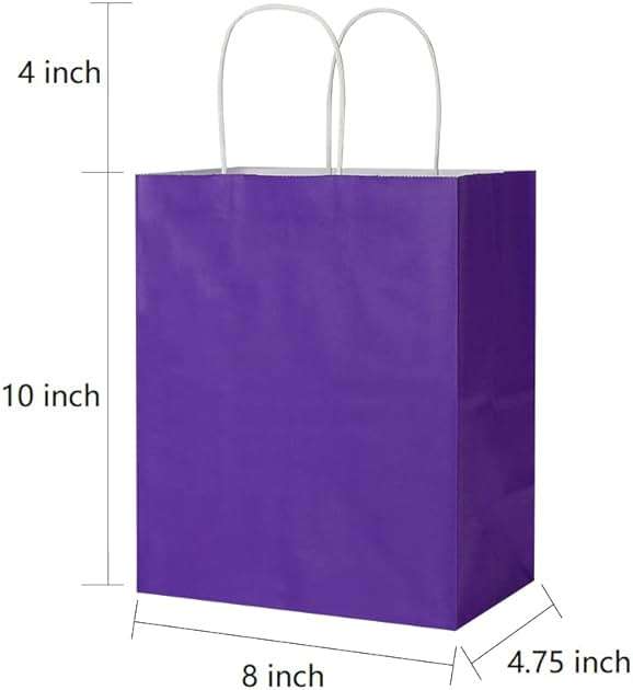 Oikss 100 Pack 8x4.75x10 Inch Medium Purple Kraft Paper Bags with Handles Bulk for Birthday Wedding Party Favors Grocery Retail Shopping Business Takeout Goody Craft Gift Bags Sacks, (100pcs Count) - Image 2