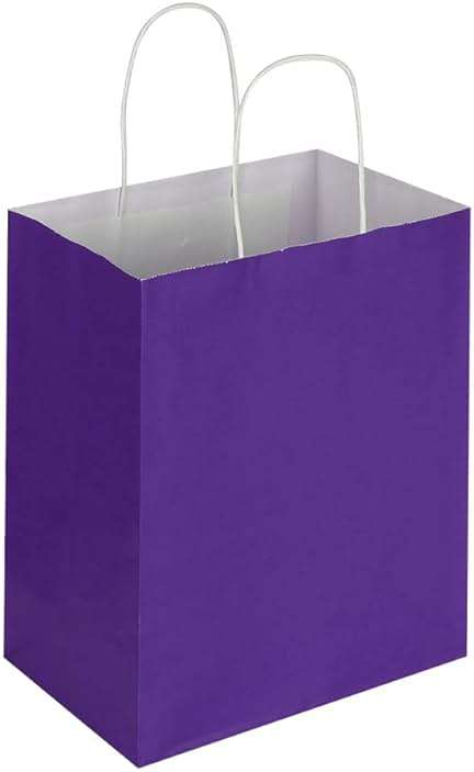 Oikss 100 Pack 8x4.75x10 Inch Medium Purple Kraft Paper Bags with Handles Bulk for Birthday Wedding Party Favors Grocery Retail Shopping Business Takeout Goody Craft Gift Bags Sacks, (100pcs Count) - Image 5