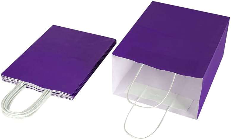 Oikss 100 Pack 8x4.75x10 Inch Medium Purple Kraft Paper Bags with Handles Bulk for Birthday Wedding Party Favors Grocery Retail Shopping Business Takeout Goody Craft Gift Bags Sacks, (100pcs Count) - Image 6