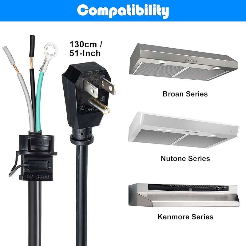 Dreyoo HCK44 Range Hood Power Cord Kit, Convert Your Range Hood to Plug in, Hardwire to Plug in Conversion Kit Replacement, Compatible with Broan, Nutone and Other Range Hood - Image 3