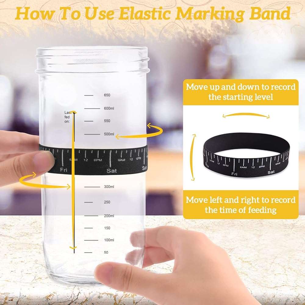 Sourdough Starter Jar Kit, 650ml Sourdough Starter Jar With Thermometer, Silicone Scraper, Cloth Cover And Aluminum Lid. Reusable Sour Dough Starter Jar - Image 3