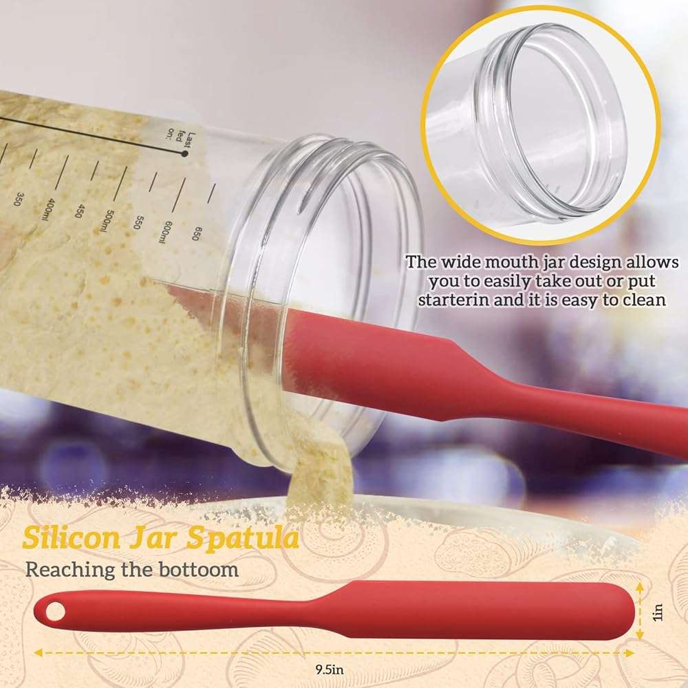 Sourdough Starter Jar Kit, 650ml Sourdough Starter Jar With Thermometer, Silicone Scraper, Cloth Cover And Aluminum Lid. Reusable Sour Dough Starter Jar - Image 4