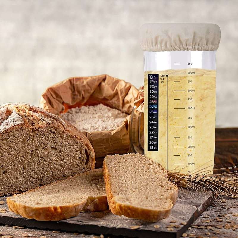 Sourdough Starter Jar Kit, 650ml Sourdough Starter Jar With Thermometer, Silicone Scraper, Cloth Cover And Aluminum Lid. Reusable Sour Dough Starter Jar - Image 6