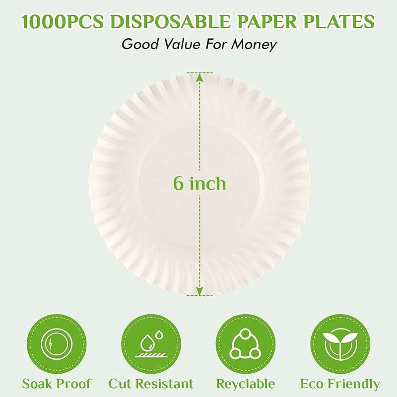 FOCUSLINE 6 Inch Paper Plates 1000 Count, White Paper Plates Uncoated, Everyday Disposable Dessert Plate 6" Small Plate Bulk 1000 Count - Image 4