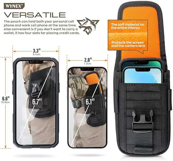 WYNEX Tactical Molle Phone Pouch with Compass Buckle, Tactical Phone Holster Molle Cell Phone Pouch Universal Belt Waist Bag for IP 15/14/13 Pro Max / S22/S21 with US Patch & Paracord Keyring Clip - Image 3