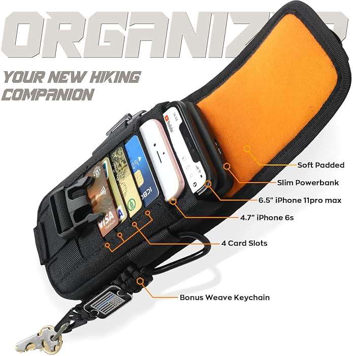 WYNEX Tactical Molle Phone Pouch with Compass Buckle, Tactical Phone Holster Molle Cell Phone Pouch Universal Belt Waist Bag for IP 15/14/13 Pro Max / S22/S21 with US Patch & Paracord Keyring Clip - Image 5