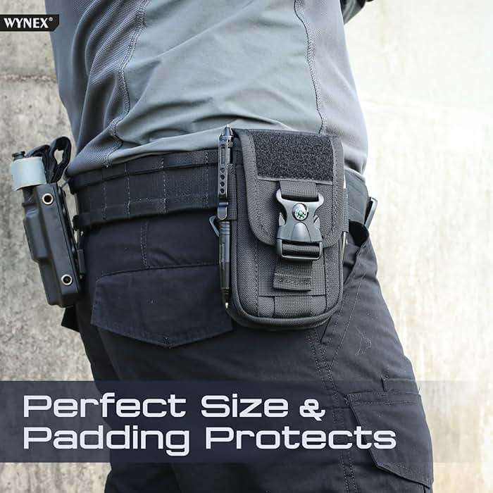 WYNEX Tactical Molle Phone Pouch with Compass Buckle, Tactical Phone Holster Molle Cell Phone Pouch Universal Belt Waist Bag for IP 15/14/13 Pro Max / S22/S21 with US Patch & Paracord Keyring Clip - Image 6