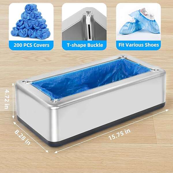 Blemoacha Shoe Covers Dispenser with 200pcs Disposable Shoe Covers Non Slip, Automatic Shoe Cover Machine,Fits Size Up to 11 US Men, for Home, Office, Factory, Supermarket, Silver - Image 3