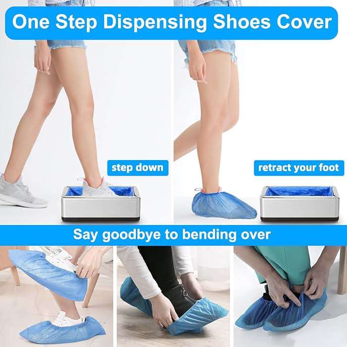 Blemoacha Shoe Covers Dispenser with 200pcs Disposable Shoe Covers Non Slip, Automatic Shoe Cover Machine,Fits Size Up to 11 US Men, for Home, Office, Factory, Supermarket, Silver - Image 4