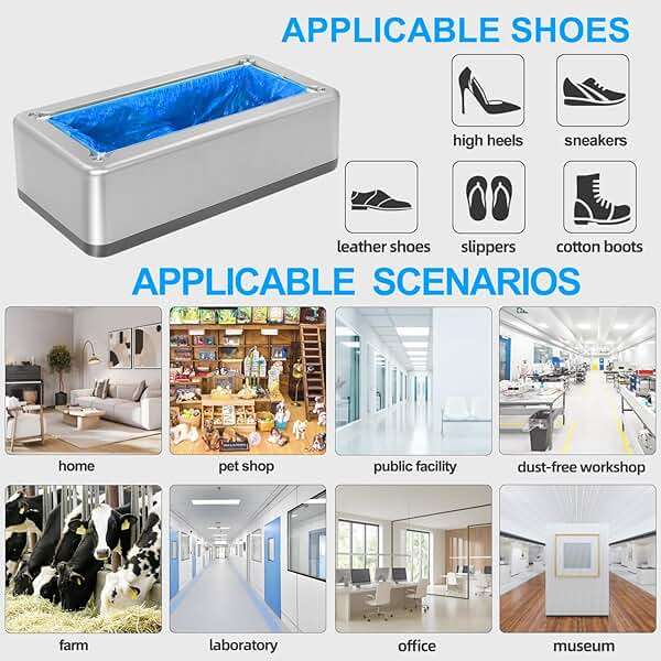Blemoacha Shoe Covers Dispenser with 200pcs Disposable Shoe Covers Non Slip, Automatic Shoe Cover Machine,Fits Size Up to 11 US Men, for Home, Office, Factory, Supermarket, Silver - Image 7