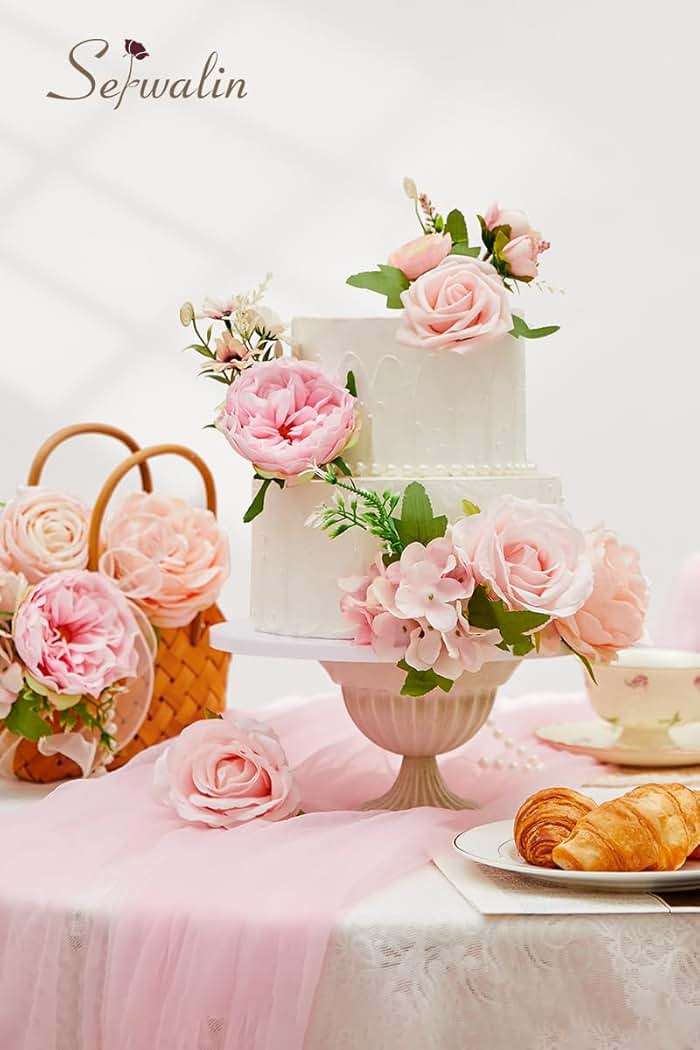 Serwalin Artificial Flowers Pink Flowers Fake Silk Flowers Wedding Cake Flowers for Wedding Bouquets Table Centerpieces Spring Decor Party Baby Shower Decoration - Image 3