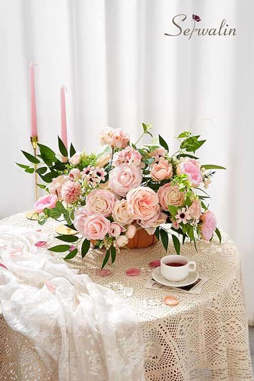 Serwalin Artificial Flowers Pink Flowers Fake Silk Flowers Wedding Cake Flowers for Wedding Bouquets Table Centerpieces Spring Decor Party Baby Shower Decoration - Image 6