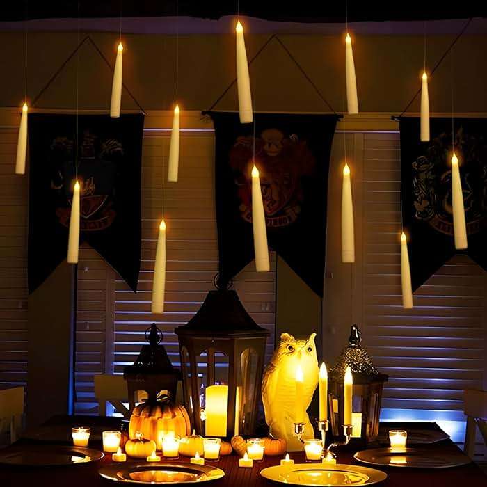 ORIENTAL CHERRY Halloween Decorations - Floating LED Candles with Remote Control -12Pcs Magic Witch Wizard Christmas Decor for Indoor Home Room Classroom Bedroom Birthday Party (with Common Remote) - Image 2