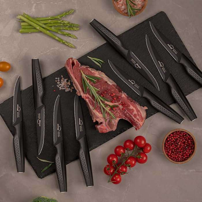 Amorston Steak Knives, Steak Knives Set of 8, Stainless Steel Steak Knife Set, Serrated Knives Dishwasher Safe, Elegant Black Mothers Day Gifts for Women - Image 3