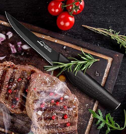 Amorston Steak Knives, Steak Knives Set of 8, Stainless Steel Steak Knife Set, Serrated Knives Dishwasher Safe, Elegant Black Mothers Day Gifts for Women - Image 8