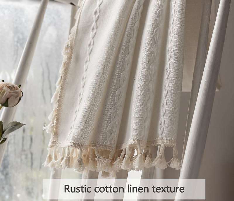 BCLBUSTE Boho Curtains Semi-Blackout 84 Inch 2 Panels for Living Room, Linen Tassels Farmhouse Curtains with Embroidery for Bedroom Rod Pocket Draperies 52" W x 84" L, Off White - Image 6