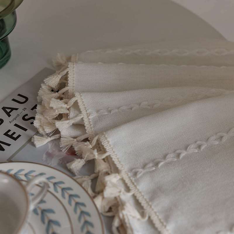 BCLBUSTE Boho Curtains Semi-Blackout 84 Inch 2 Panels for Living Room, Linen Tassels Farmhouse Curtains with Embroidery for Bedroom Rod Pocket Draperies 52" W x 84" L, Off White - Image 7