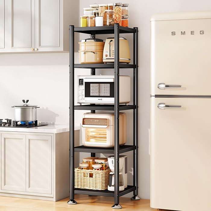 PXRACK 5-Tier Kitchen Storage Shelves, Adjustable Metal Shelves for Storage Pantry Shelves with Rolling Wheels, Storage Rack Shelving Unit Organizer for Bedroom Laundry Closet - Image 1